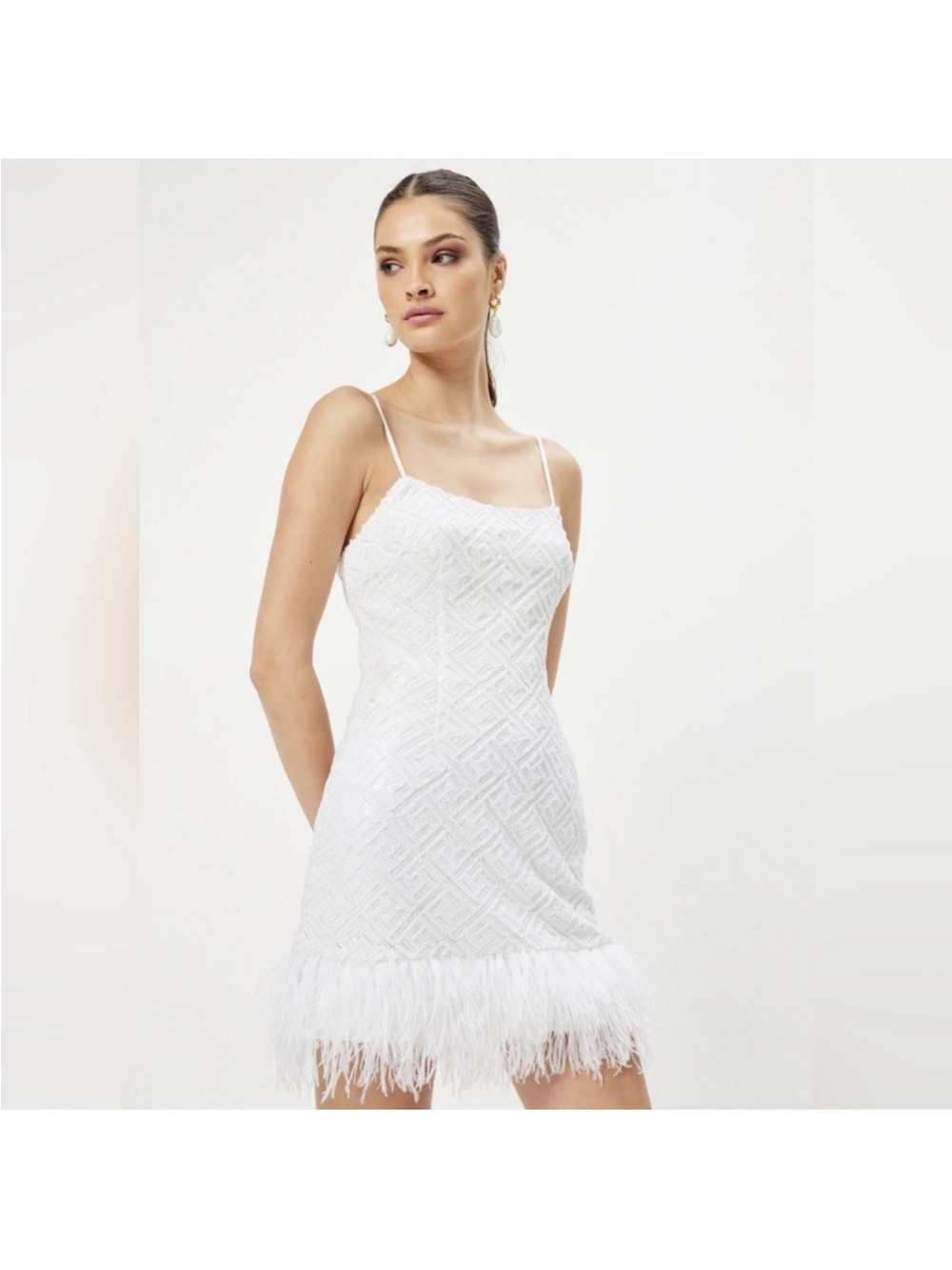 Elliatt Petrea Dress Sequins Feather Ivory Bridal Size Medium NWT